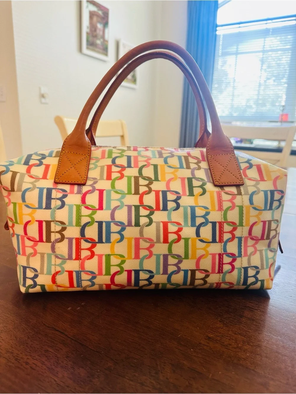 VTG Dooney & Bourke Y2K Rainbow Scribble Canvas Duffle Barrel Bag